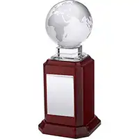 MC 8in Clear Optical Crystal Globe on Piano Wood Base