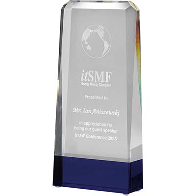 9in Clear & Blue Optical Crystal Award