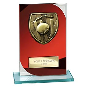 Seismic Red Glass Cricket Award 150mm