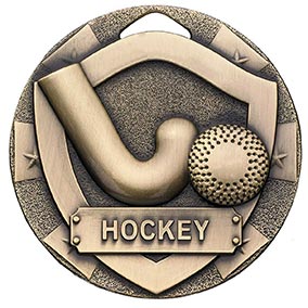 Bronze Mini Shield Hockey Medal 50mm
