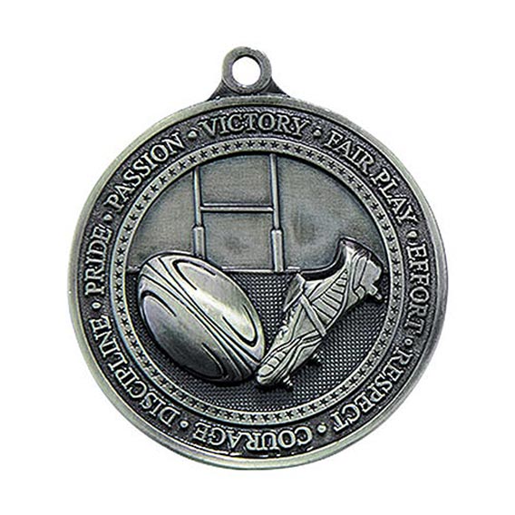 Olympia Rugby Medal Antique Silver 60mm