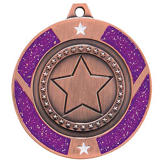 Glitter Star Medal Bronze & Purple 50mm