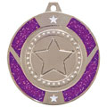 Glitter Star Medal Silver & Purple 50mm