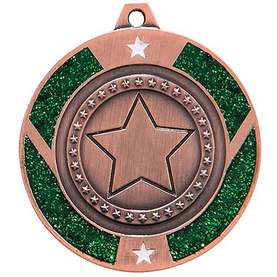 Glitter Star Medal Bronze & Green 50mm