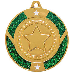 Glitter Star Medal Gold & Green 50mm