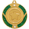 Glitter Star Medal Gold & Green 50mm