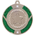 Glitter Star Medal Silver & Green 50mm