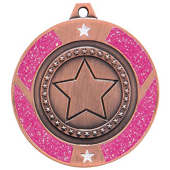 Glitter Star Medal Bronze & Pink 50mm