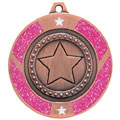 Glitter Star Medal Bronze & Pink 50mm