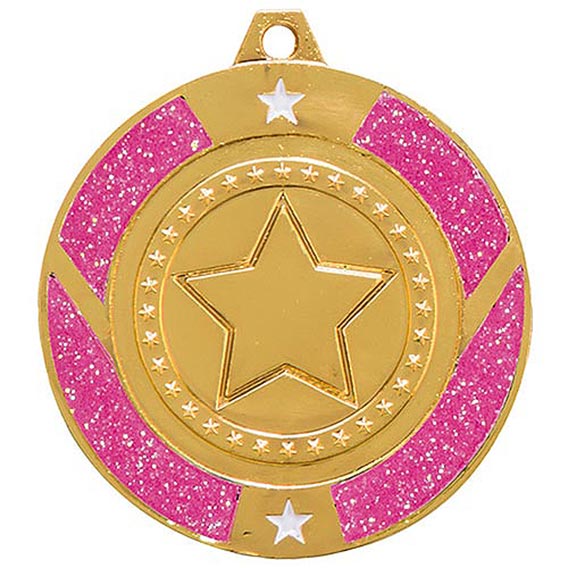 Glitter Star Medal Gold & Pink 50mm