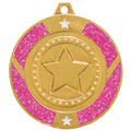 Glitter Star Medal Gold & Pink 50mm