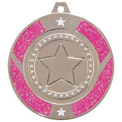 Glitter Star Medal Silver & Pink 50mm