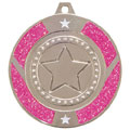 Glitter Star Medal Silver & Pink 50mm