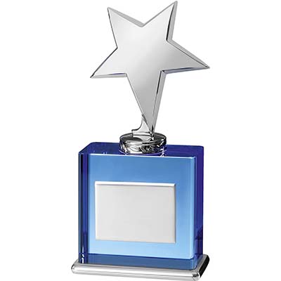 8in Silver & Blue Star Crystal Award