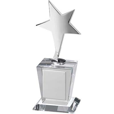 7.5in Silver Star Crystal Podium Award
