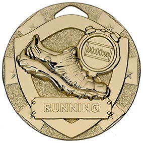 Gold Mini Shield Running Medal 50mm