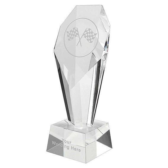 235mm Diamond Optical Crystal Chequered Flag Award