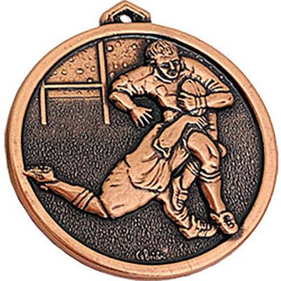 Bronze Rugby Tackle Medals 56mm